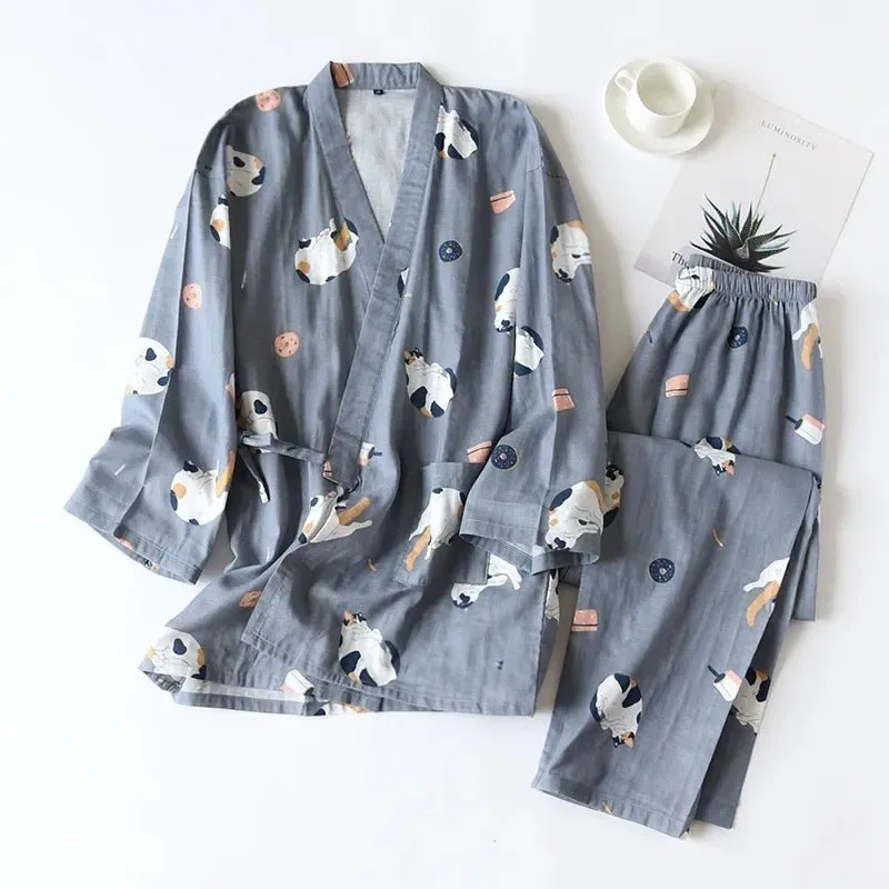 Style Kimono Pajama Set - 100% Cotton Gauze.