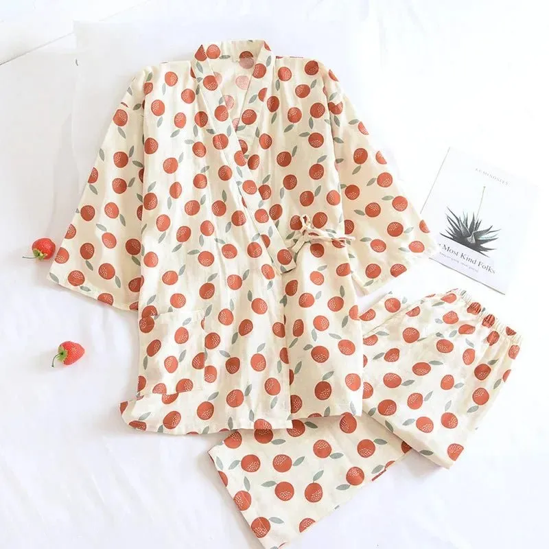 Style Kimono Pajama Set - 100% Cotton Gauze.