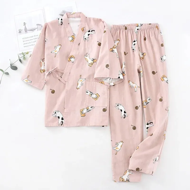 Style Kimono Pajama Set - 100% Cotton Gauze.