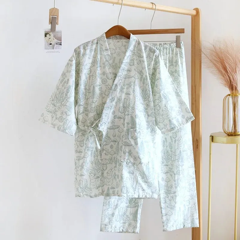 Style Kimono Pajama Set - 100% Cotton Gauze.