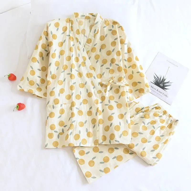 Style Kimono Pajama Set - 100% Cotton Gauze.