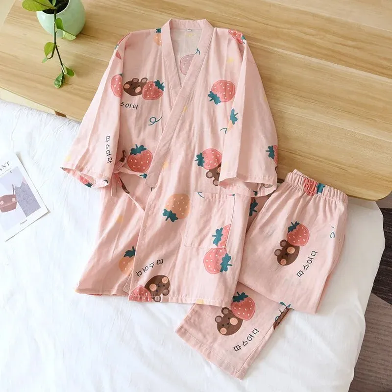 Style Kimono Pajama Set - 100% Cotton Gauze.