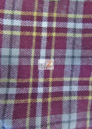 Tartan Plaid Uniform Apparel Flannel Fabric / Burgundy/White / Sold By The Yard