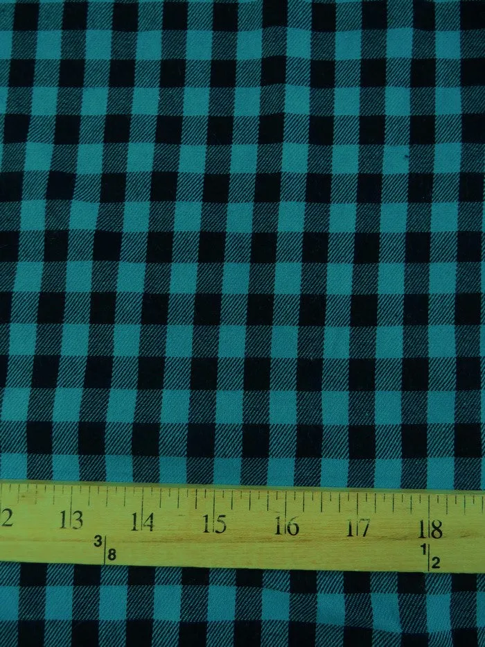 Tartan Plaid Uniform Apparel Flannel Fabric / Mini Buffalo Turquoise/Black / Sold By The Yard