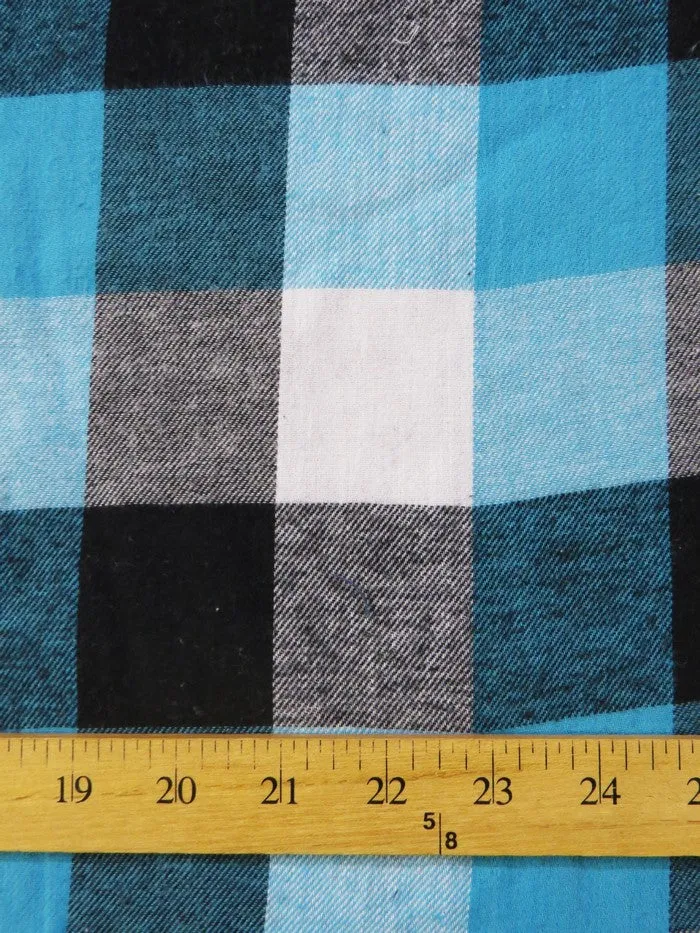 Tartan Plaid Uniform Apparel Flannel Fabric / Multi Turquoise/Black / Sold By The Yard