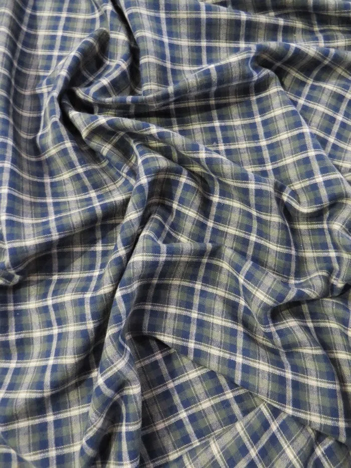 Tartan Plaid Uniform Apparel Flannel Fabric / Olive/Blue