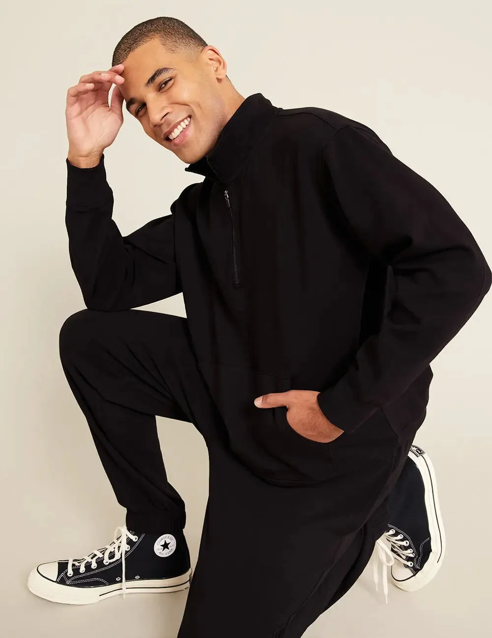 Unisex Black Quarter Zip Sweater