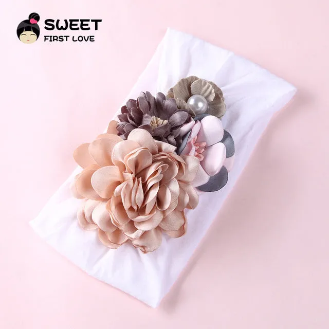 United States explosion models super soft nylon headdress silk stitching flower baby hair accessories cute princess hair band