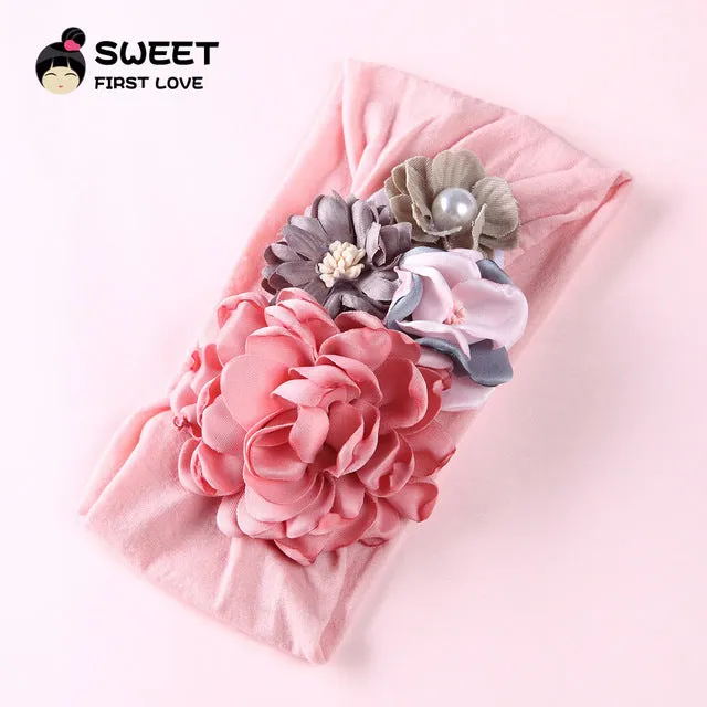 United States explosion models super soft nylon headdress silk stitching flower baby hair accessories cute princess hair band