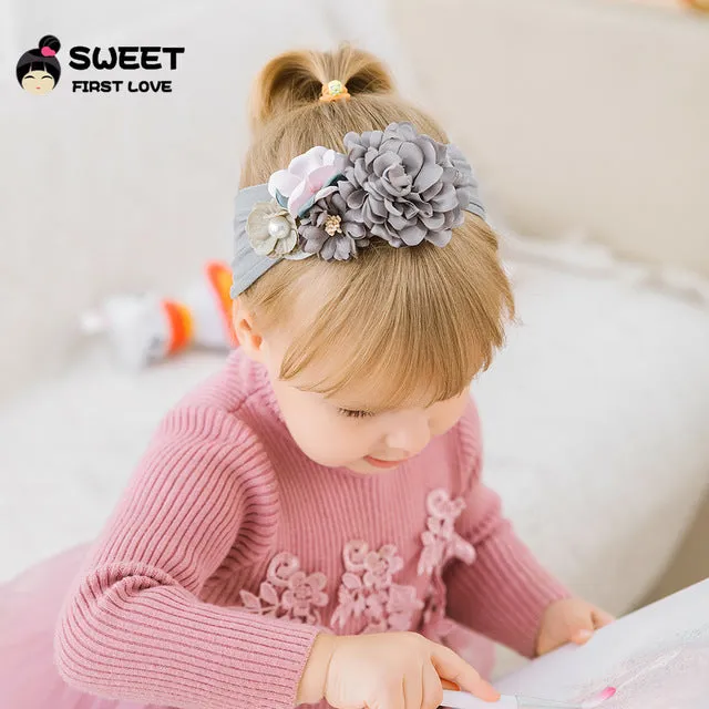United States explosion models super soft nylon headdress silk stitching flower baby hair accessories cute princess hair band