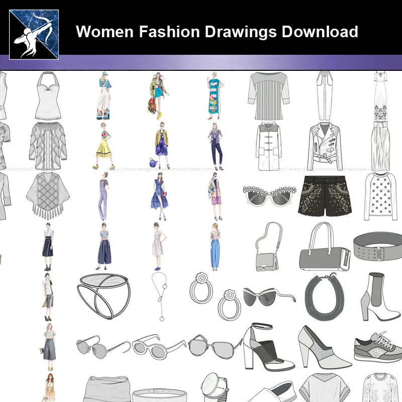 ★Women Fashion Drawings Download  V.4-Women Dresses,Tops,Skirts,Shoes Design Drawings