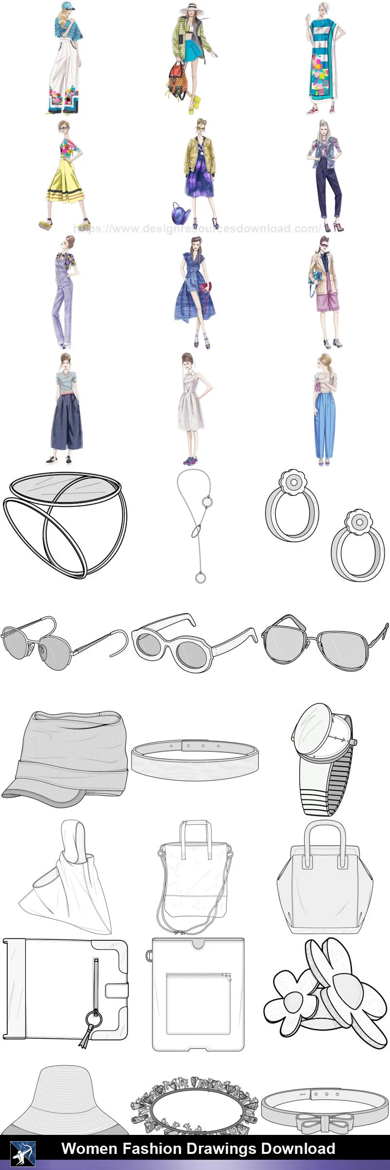 ★Women Fashion Drawings Download  V.4-Women Dresses,Tops,Skirts,Shoes Design Drawings
