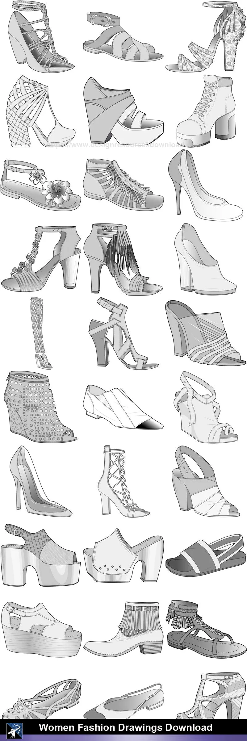 ★Women Fashion Drawings Download  V.4-Women Dresses,Tops,Skirts,Shoes Design Drawings