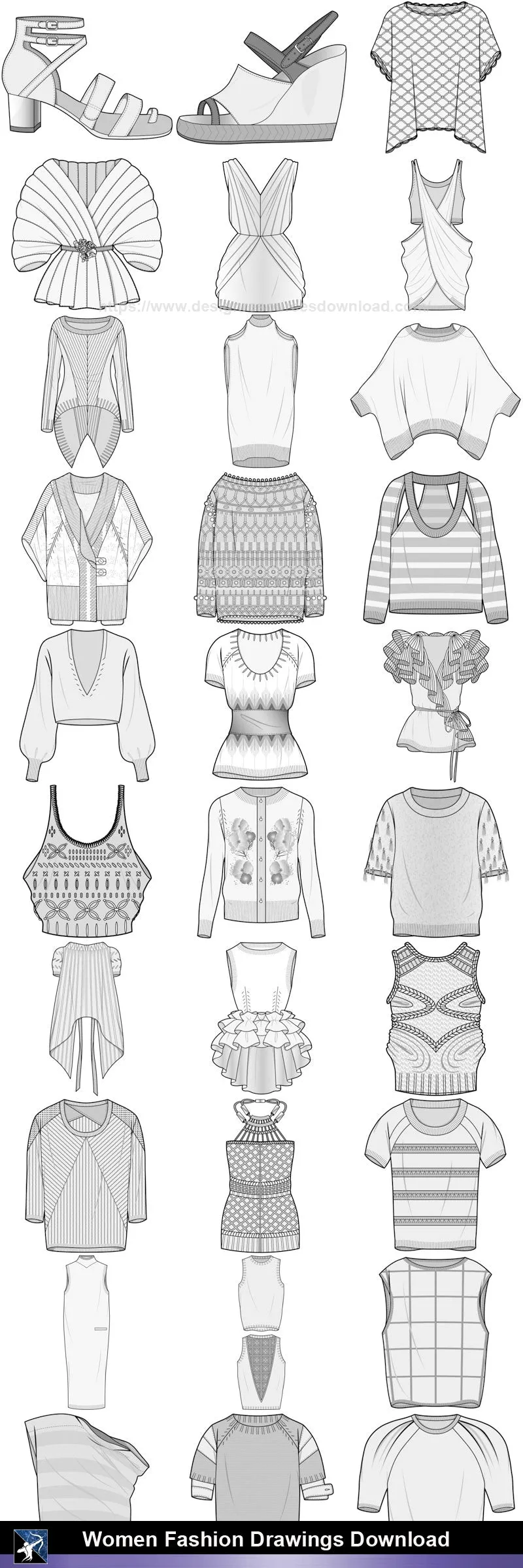 ★Women Fashion Drawings Download  V.4-Women Dresses,Tops,Skirts,Shoes Design Drawings