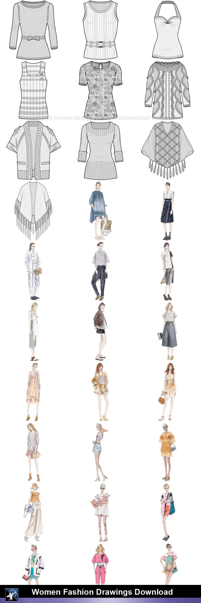 ★Women Fashion Drawings Download  V.4-Women Dresses,Tops,Skirts,Shoes Design Drawings