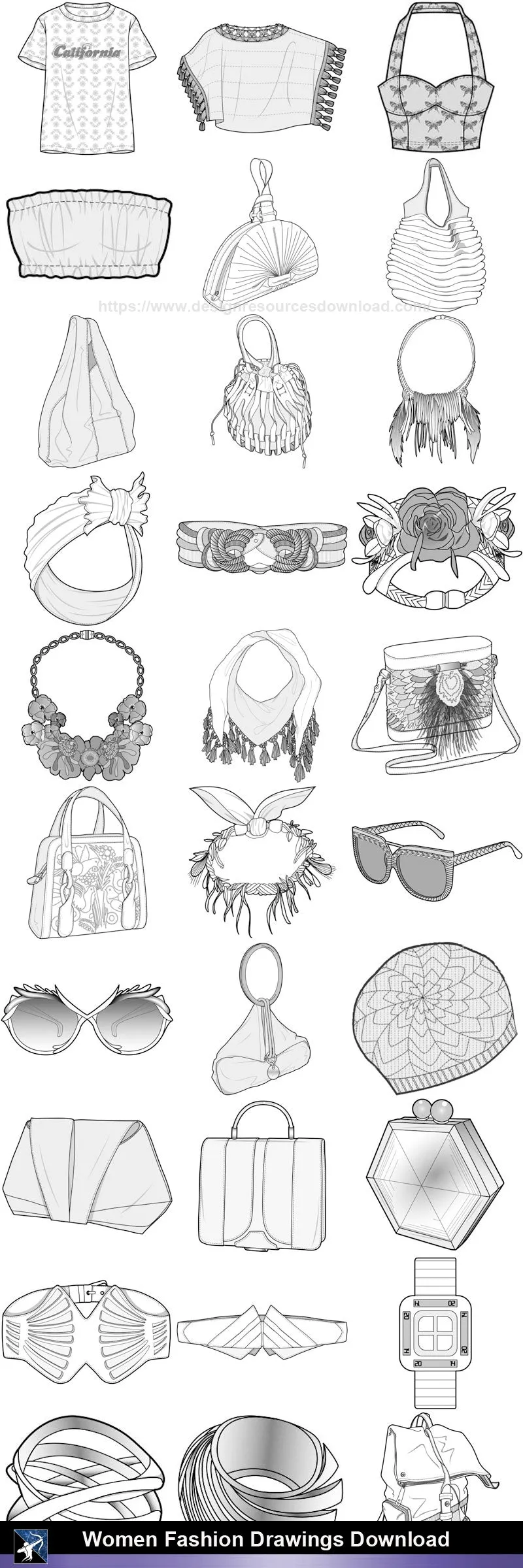 ★Women Fashion Drawings Download  V.4-Women Dresses,Tops,Skirts,Shoes Design Drawings