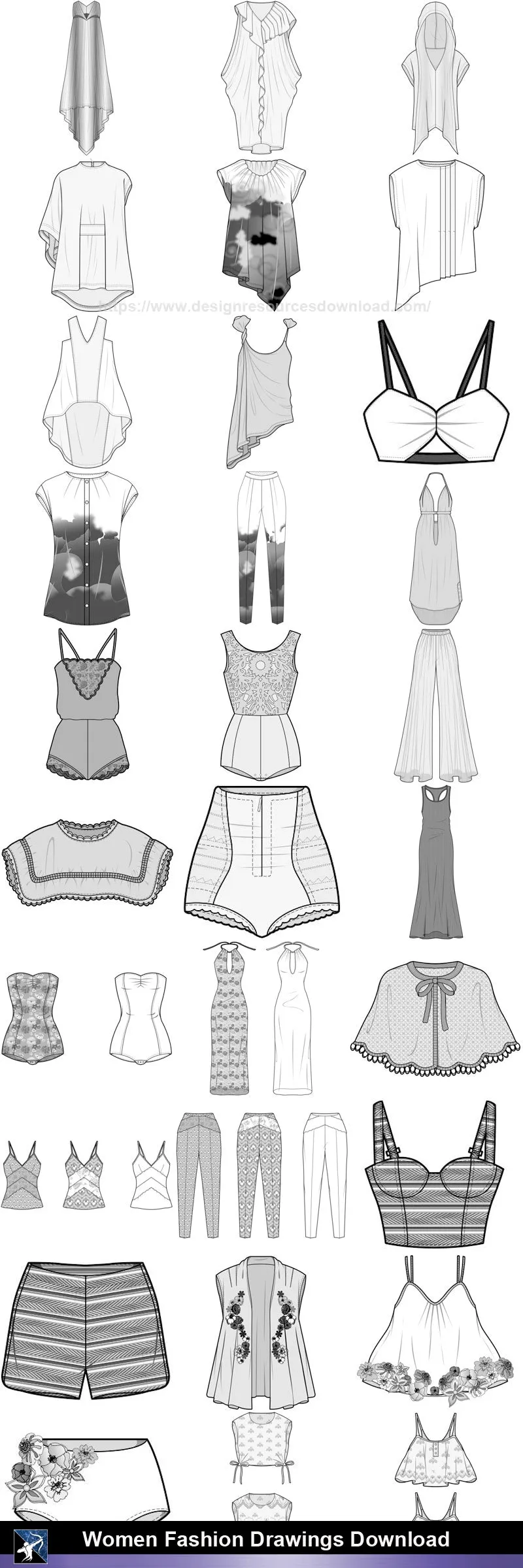 ★Women Fashion Drawings Download  V.4-Women Dresses,Tops,Skirts,Shoes Design Drawings