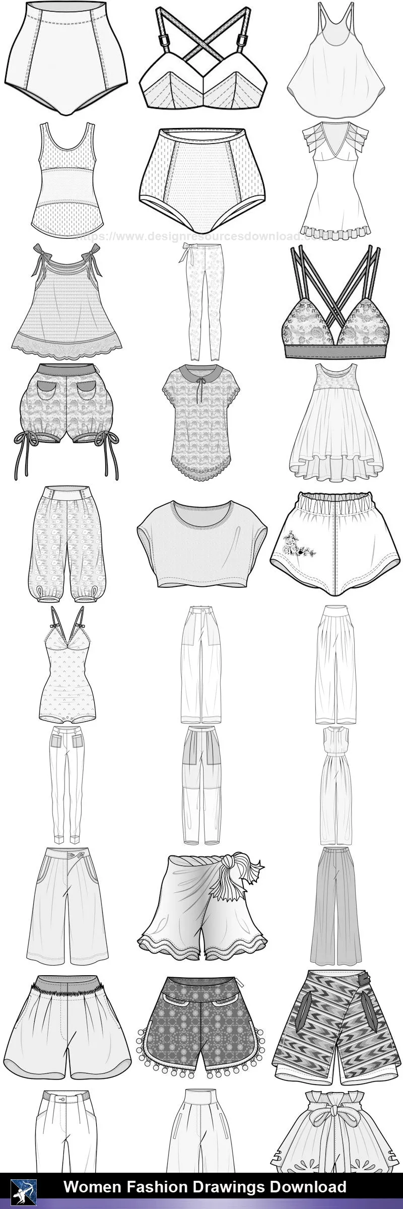 ★Women Fashion Drawings Download  V.4-Women Dresses,Tops,Skirts,Shoes Design Drawings
