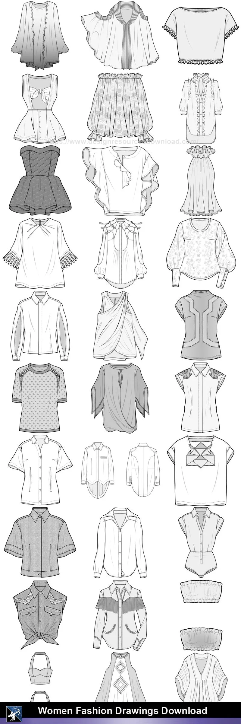 ★Women Fashion Drawings Download  V.4-Women Dresses,Tops,Skirts,Shoes Design Drawings