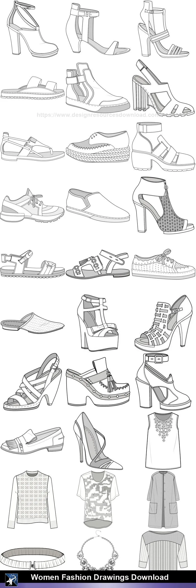 ★Women Fashion Drawings Download  V.4-Women Dresses,Tops,Skirts,Shoes Design Drawings