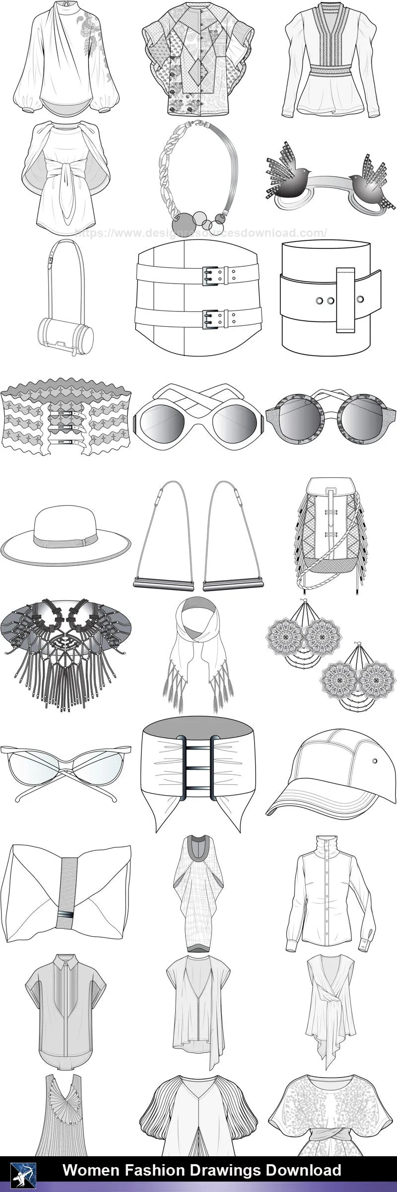 ★Women Fashion Drawings Download  V.4-Women Dresses,Tops,Skirts,Shoes Design Drawings