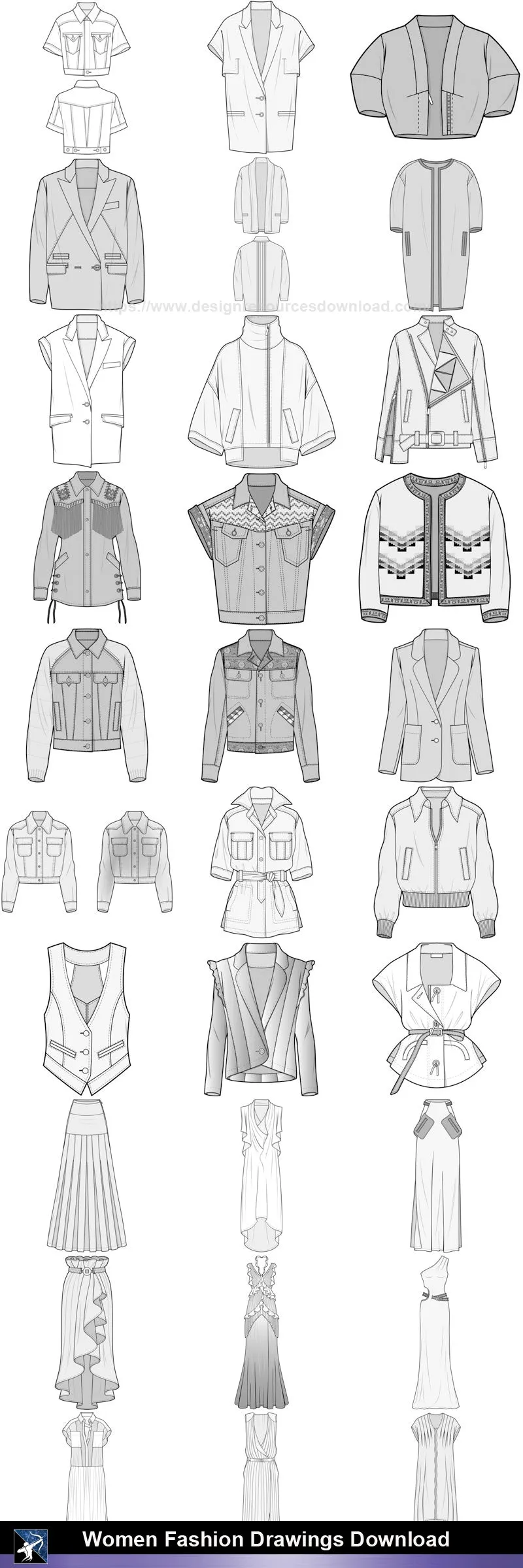 ★Women Fashion Drawings Download  V.4-Women Dresses,Tops,Skirts,Shoes Design Drawings