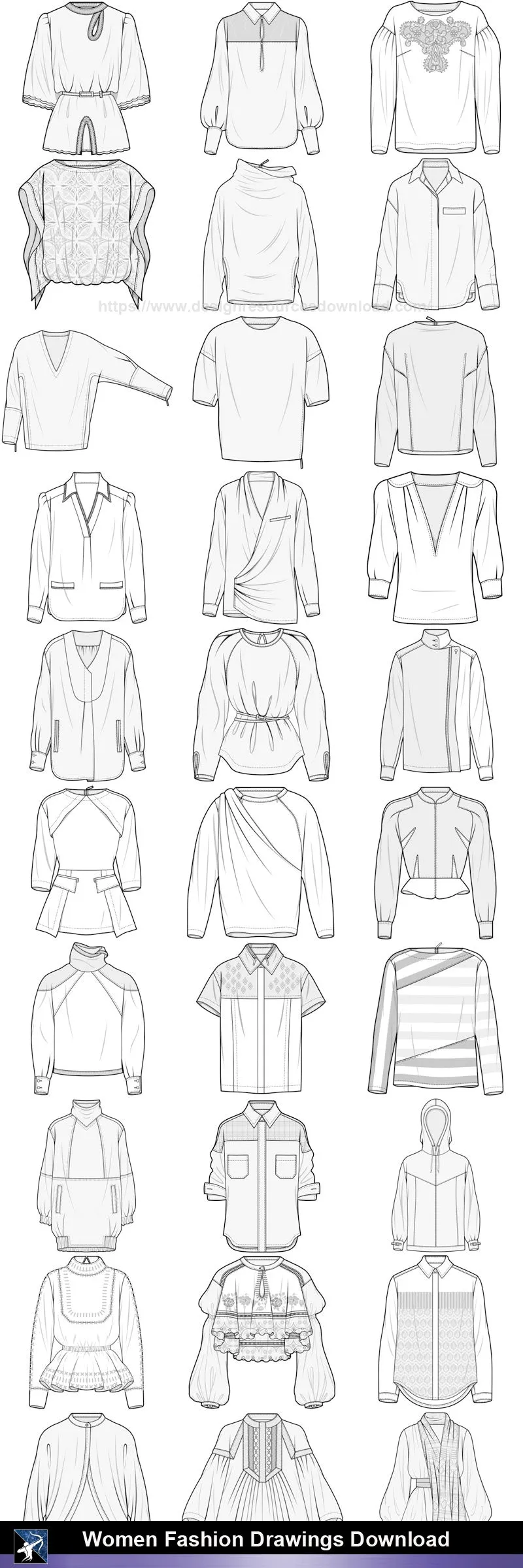 ★Women Fashion Drawings Download  V.4-Women Dresses,Tops,Skirts,Shoes Design Drawings