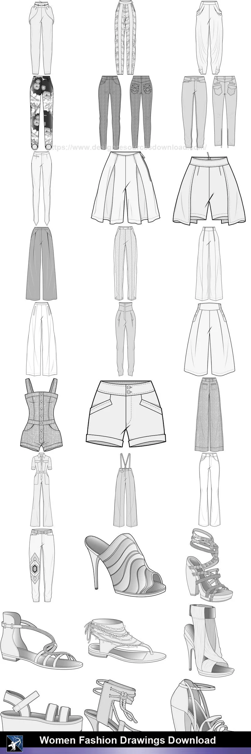 ★Women Fashion Drawings Download  V.4-Women Dresses,Tops,Skirts,Shoes Design Drawings