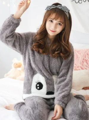 WOMEN PINK BIG EYE PAJAMAS VELVET SUIT