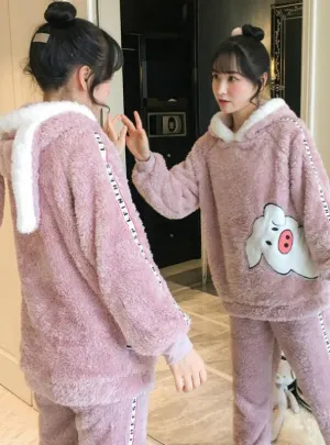 WOMEN WHITE PIG PYJAMAS SUIT NIGHTWEAR