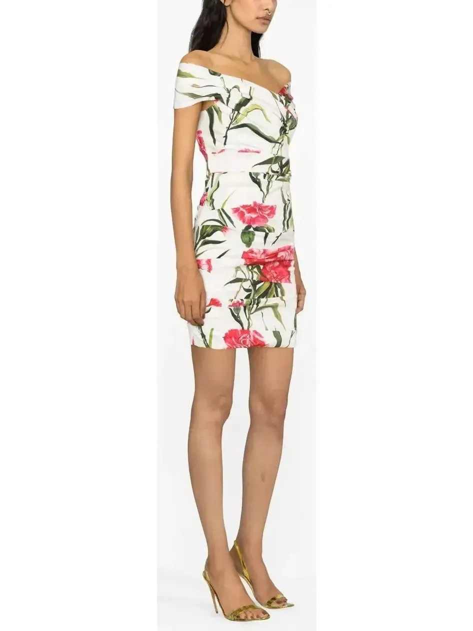 Women’s Draped Carnation-Print Poplin Dress