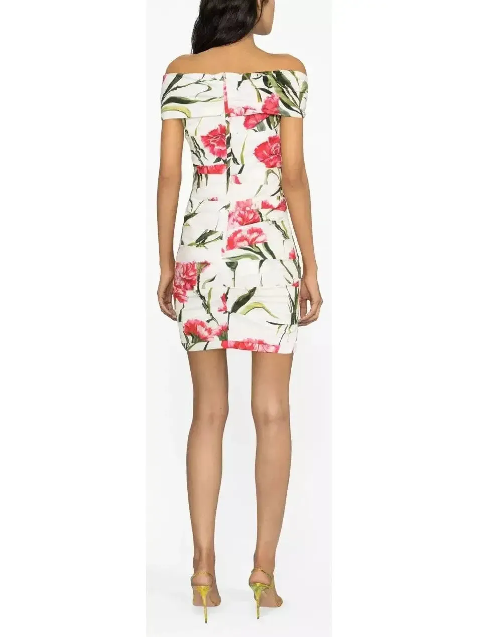 Women’s Draped Carnation-Print Poplin Dress