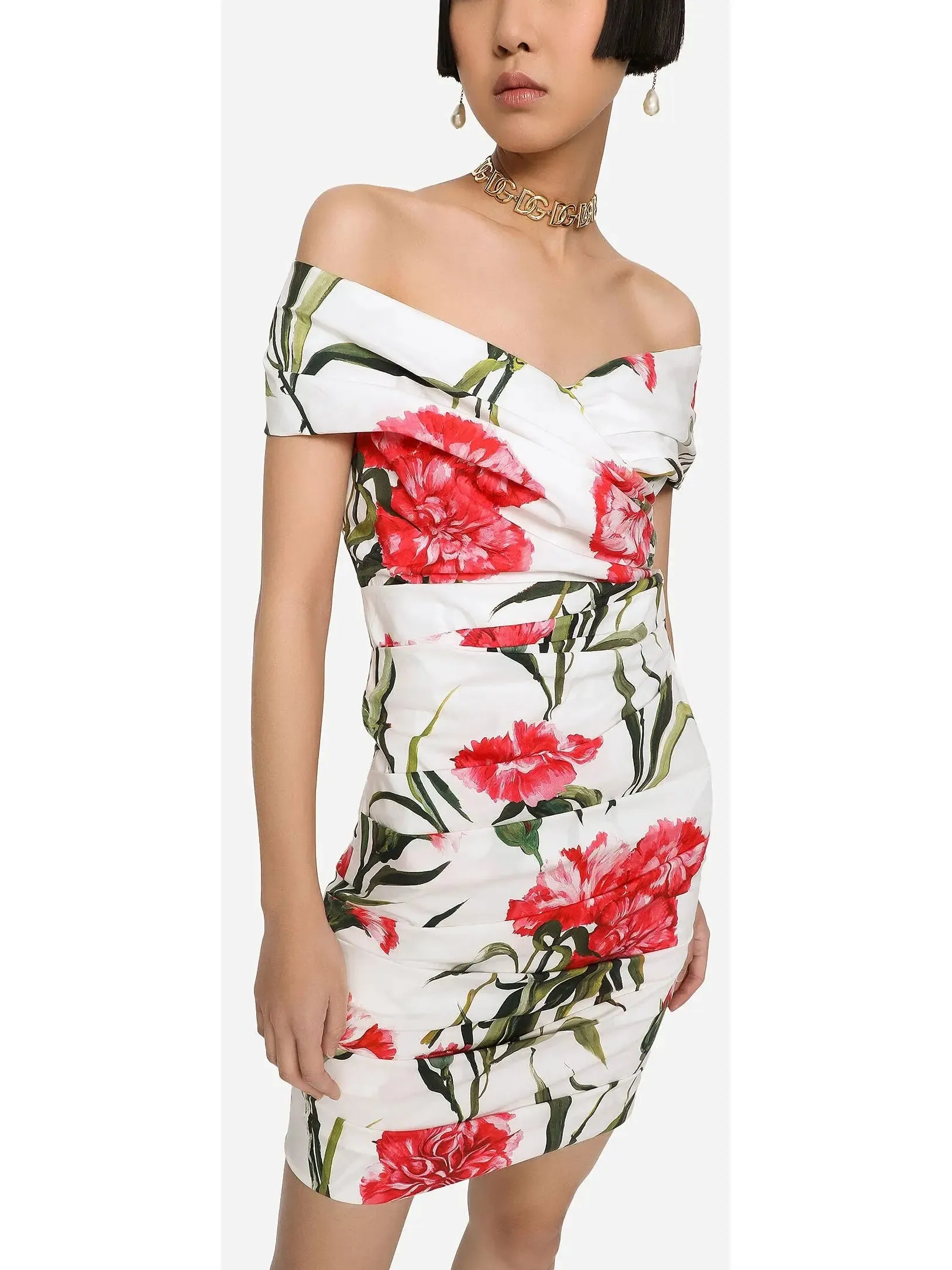 Women’s Draped Carnation-Print Poplin Dress