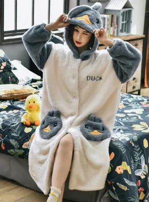 YELLOW DUCK FLANNEL LONG SLEEVE THICK LOOSE SLEEPWEAR
